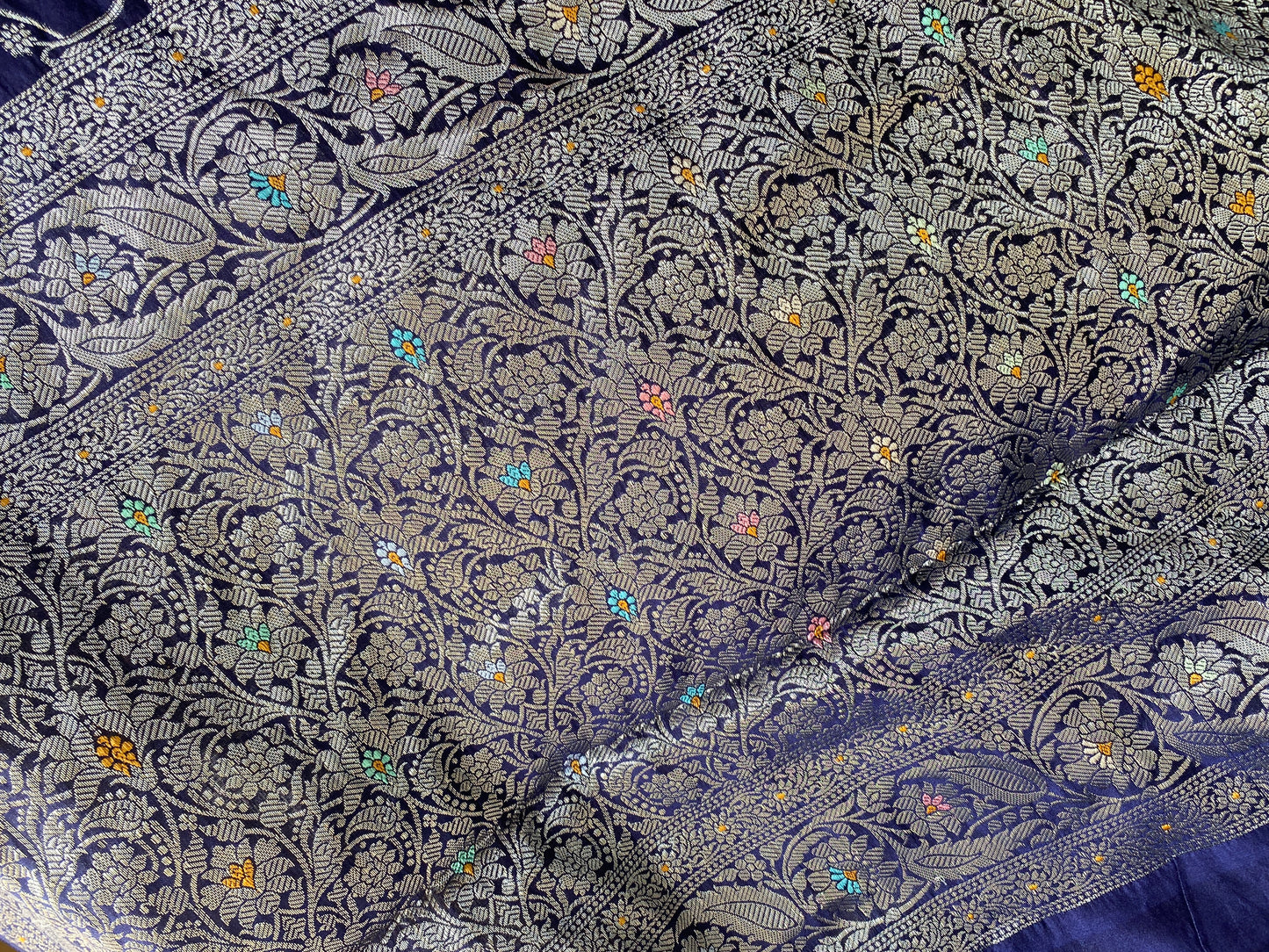 Navy Blue Pure Chiniya Moonga Silk Handloom Banarasi Saree by Shades Of Banaras - banarasi - banarasi saree shop - banarasi saree manufacturers - banarasi saree wholesale - banaraasi sarees