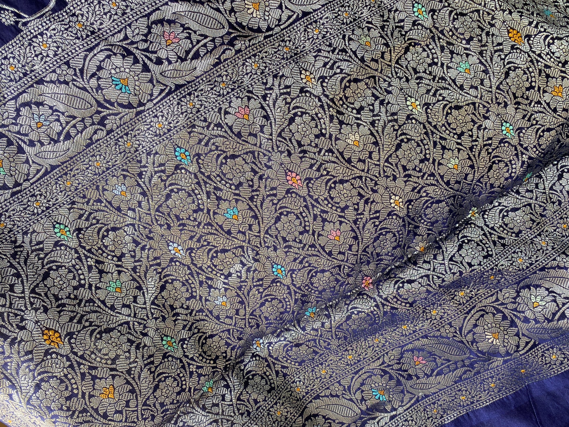 Navy Blue Pure Chiniya Moonga Silk Handloom Banarasi Saree by Shades Of Banaras - banarasi - banarasi saree shop - banarasi saree manufacturers - banarasi saree wholesale - banaraasi sarees