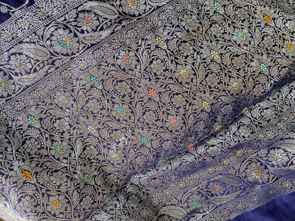 Navy Blue Pure Chiniya Moonga Silk Handloom Banarasi Saree by Shades Of Banaras - banarasi - banarasi saree shop - banarasi saree manufacturers - banarasi saree wholesale - banaraasi sarees