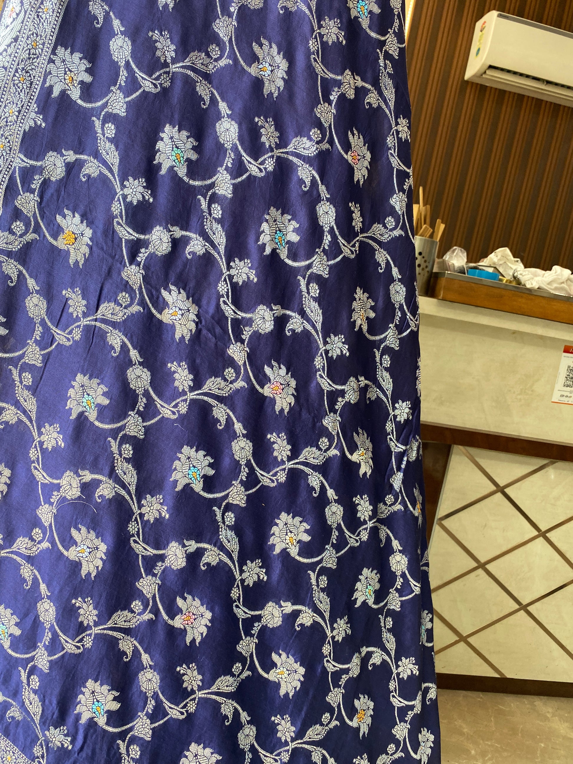 Navy Blue Pure Chiniya Moonga Silk Handloom Banarasi Saree by Shades Of Banaras - banarasi - banarasi saree shop - banarasi saree manufacturers - banarasi saree wholesale - banaraasi sarees