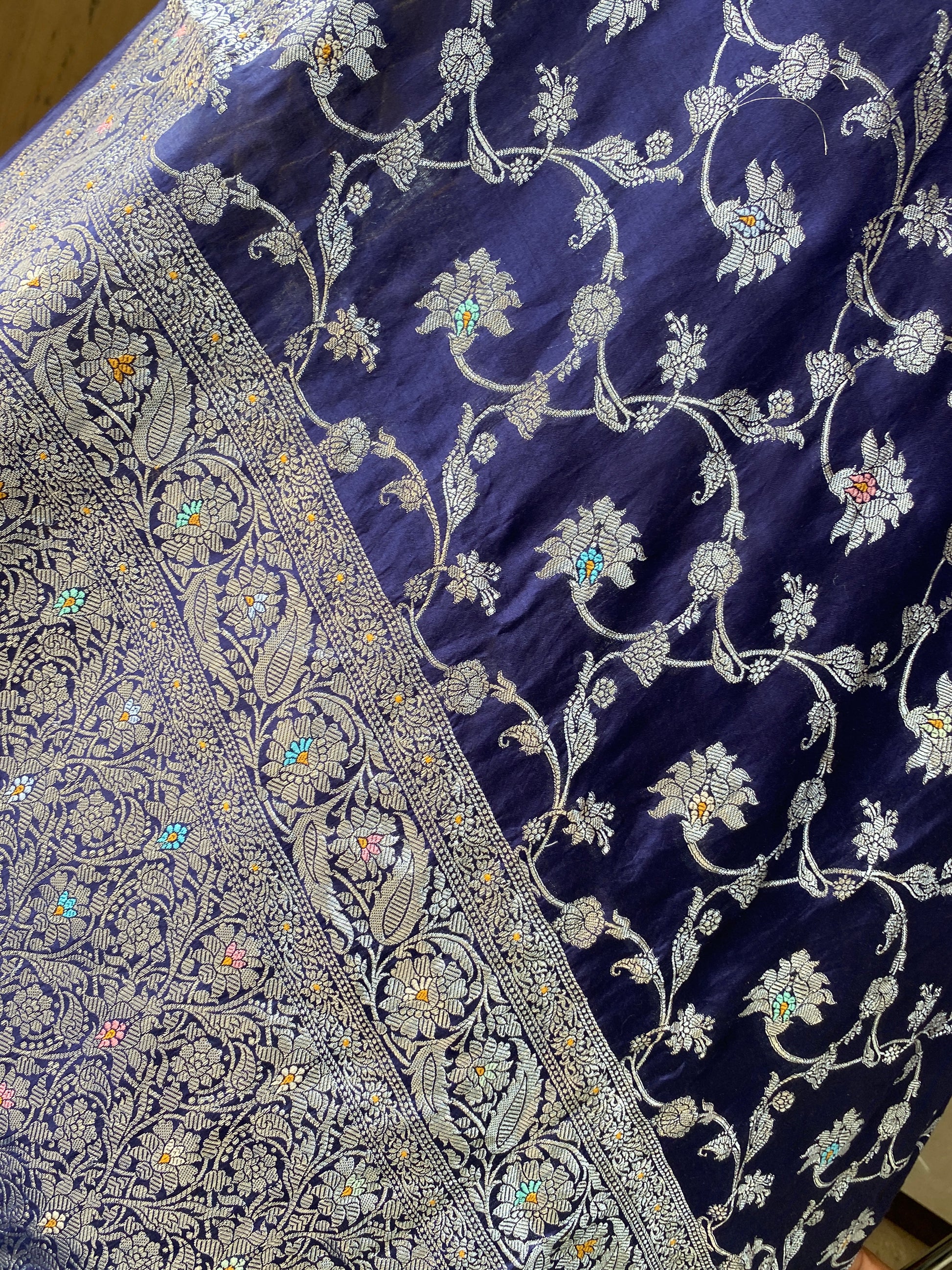 Navy Blue Pure Chiniya Moonga Silk Handloom Banarasi Saree by Shades Of Banaras - banarasi - banarasi saree shop - banarasi saree manufacturers - banarasi saree wholesale - banaraasi sarees