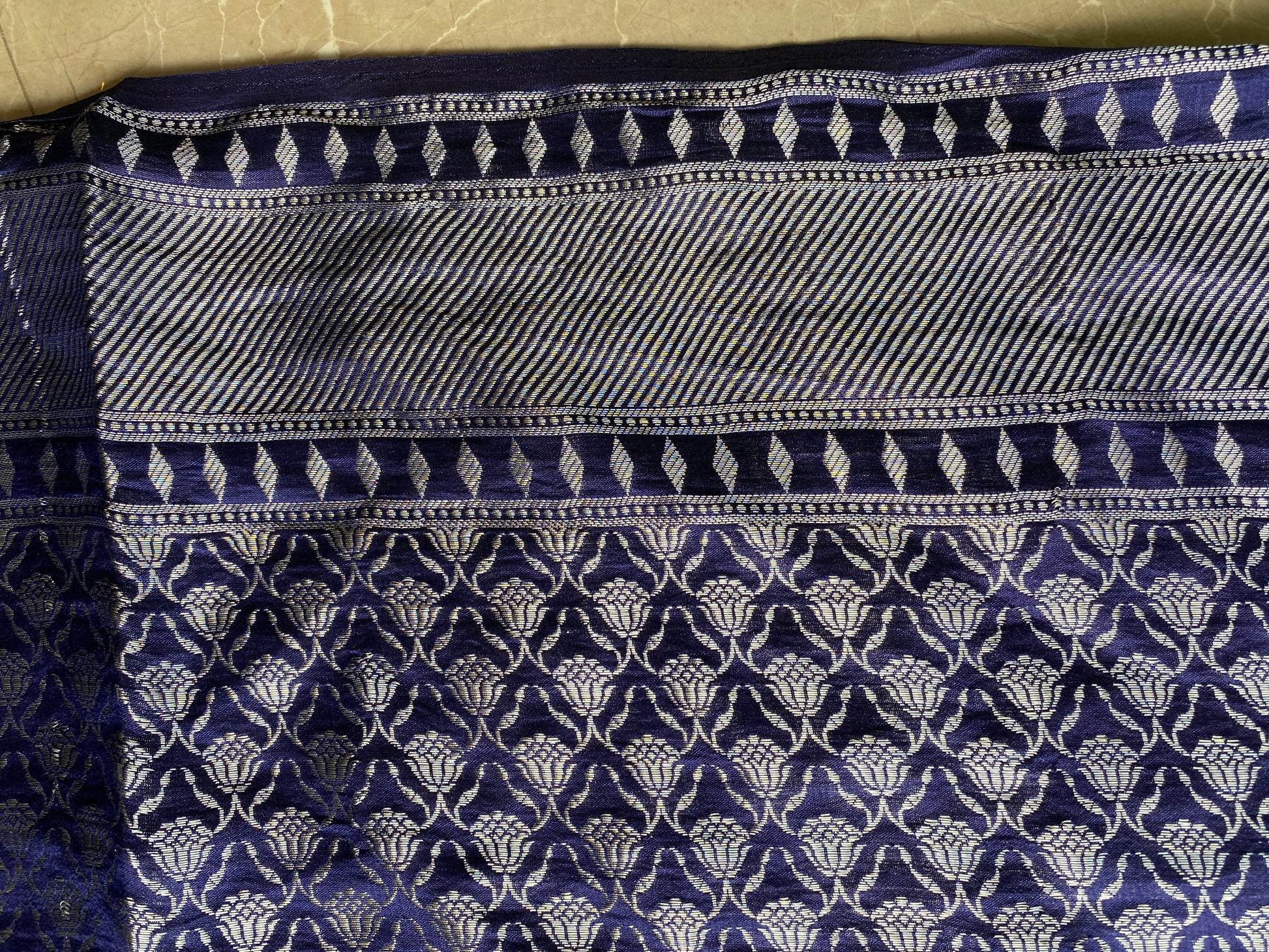 Navy Blue Pure Chiniya Moonga Silk Handloom Banarasi Saree by Shades Of Banaras - banarasi - banarasi saree shop - banarasi saree manufacturers - banarasi saree wholesale - banaraasi sarees