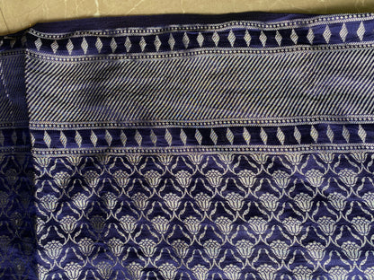 Navy Blue Pure Chiniya Moonga Silk Handloom Banarasi Saree by Shades Of Banaras - banarasi - banarasi saree shop - banarasi saree manufacturers - banarasi saree wholesale - banaraasi sarees