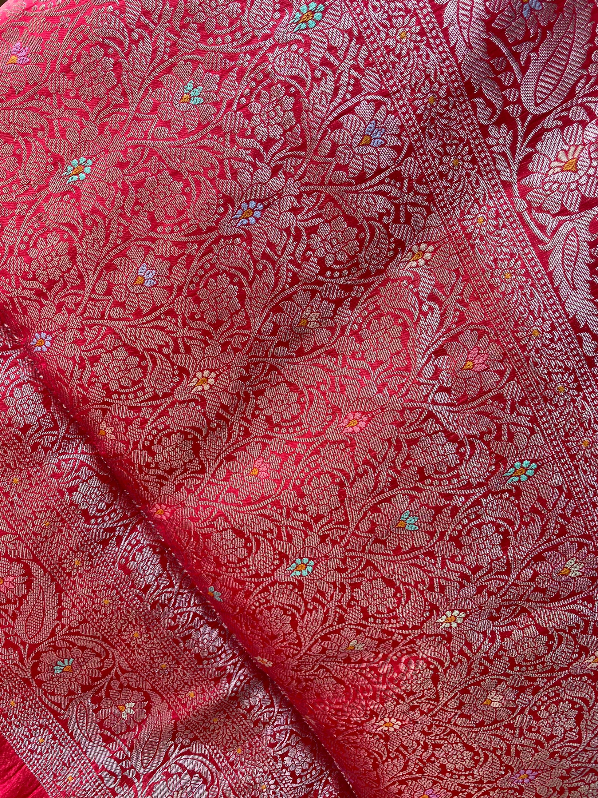 Strawberry Pink Pure Chiniya Moonga Silk Handloom Banarasi Saree by Shades Of Banaras - banarasi - banarasi saree shop - banarasi saree manufacturers - banarasi saree wholesale - banaraasi sarees