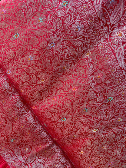 Strawberry Pink Pure Chiniya Moonga Silk Handloom Banarasi Saree by Shades Of Banaras - banarasi - banarasi saree shop - banarasi saree manufacturers - banarasi saree wholesale - banaraasi sarees