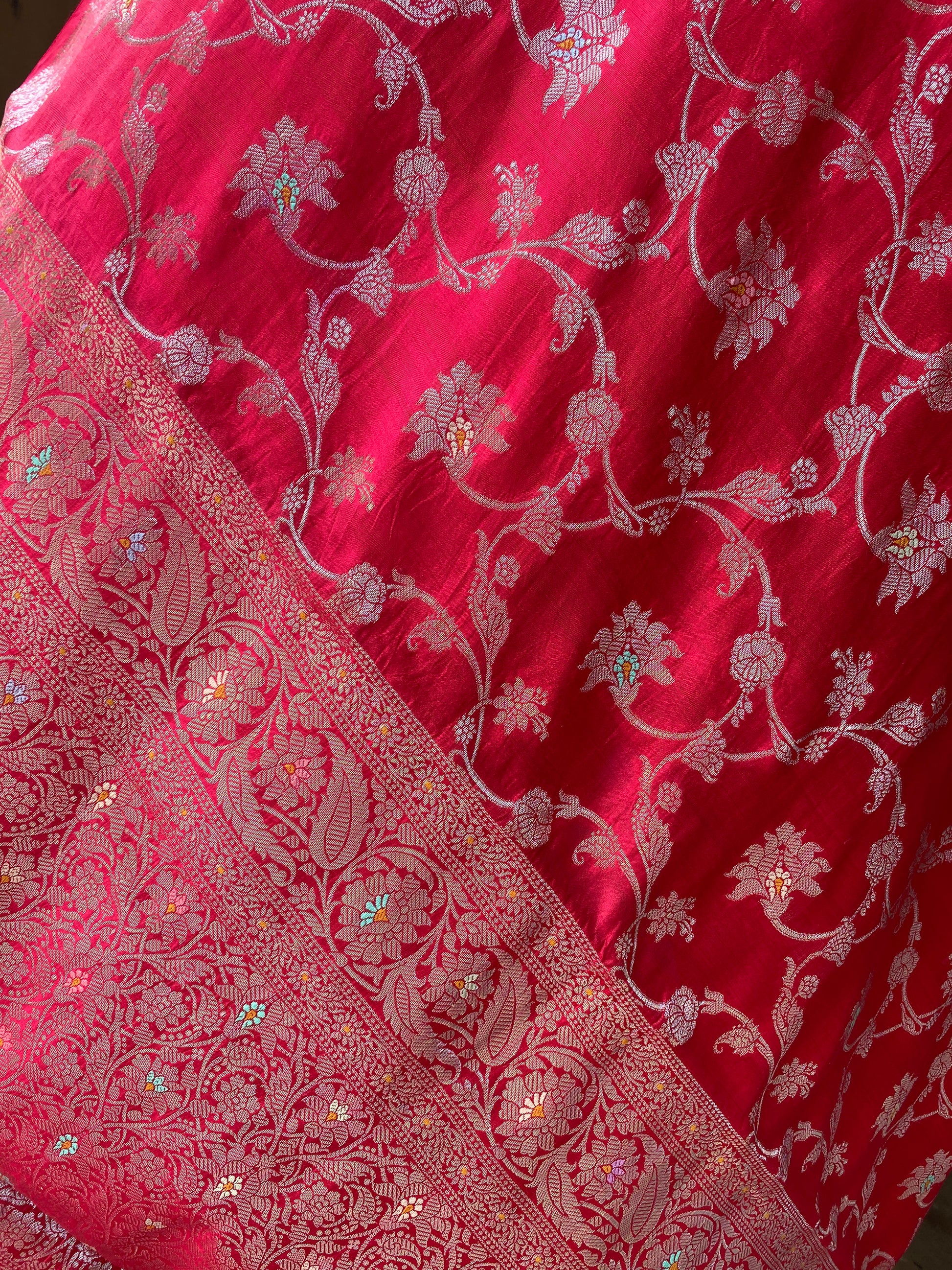 Strawberry Pink Pure Chiniya Moonga Silk Handloom Banarasi Saree by Shades Of Banaras - banarasi - banarasi saree shop - banarasi saree manufacturers - banarasi saree wholesale - banaraasi sarees