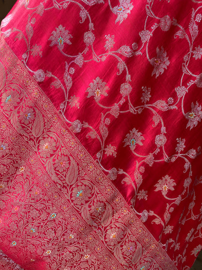 Strawberry Pink Pure Chiniya Moonga Silk Handloom Banarasi Saree by Shades Of Banaras - banarasi - banarasi saree shop - banarasi saree manufacturers - banarasi saree wholesale - banaraasi sarees