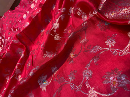 Strawberry Pink Pure Chiniya Moonga Silk Handloom Banarasi Saree by Shades Of Banaras - banarasi - banarasi saree shop - banarasi saree manufacturers - banarasi saree wholesale - banaraasi sarees