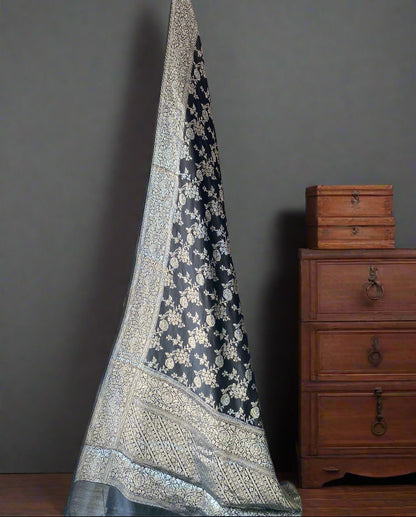 Black Pure Chiniya Moonga Silk Handloom Banarasi Saree by Shades Of Banaras - banarasi - banarasi saree shop - banarasi saree manufacturers - banarasi saree wholesale - banaraasi sarees