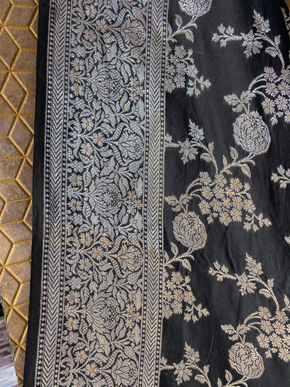 Black Pure Chiniya Moonga Silk Handloom Banarasi Saree by Shades Of Banaras - banarasi - banarasi saree shop - banarasi saree manufacturers - banarasi saree wholesale - banaraasi sarees