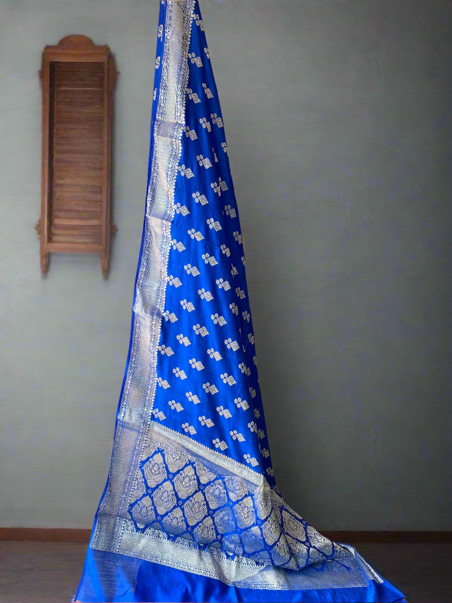 Royal Blue Pure Chiniya Moonga Silk Handloom Banarasi Saree by Shades Of Banaras - banarasi - banarasi saree shop - banarasi saree manufacturers - banarasi saree wholesale - banaraasi sarees