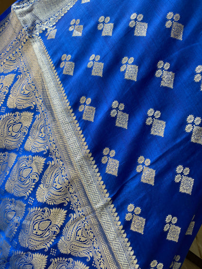 Royal Blue Pure Chiniya Moonga Silk Handloom Banarasi Saree by Shades Of Banaras - banarasi - banarasi saree shop - banarasi saree manufacturers - banarasi saree wholesale - banaraasi sarees