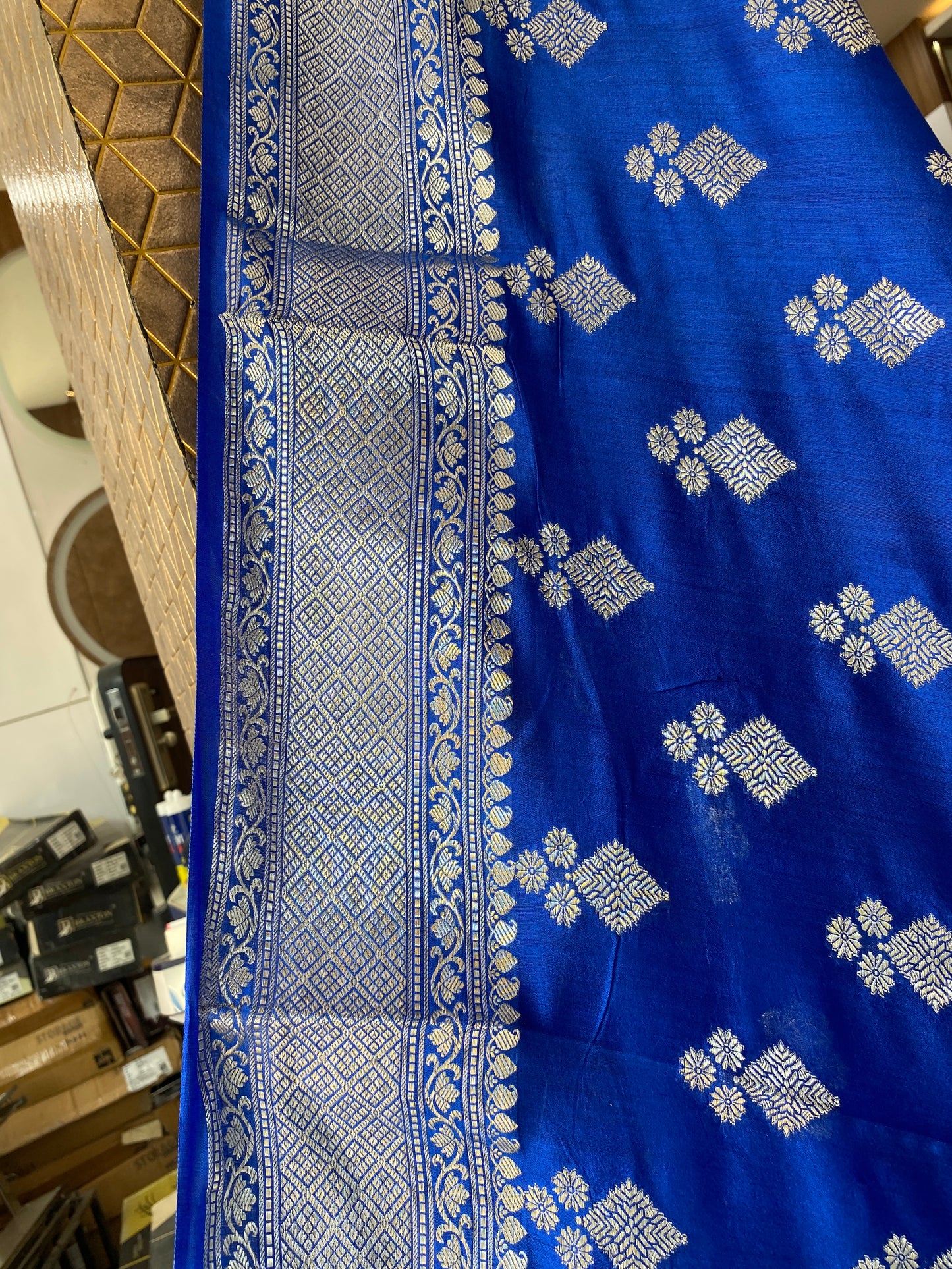Royal Blue Pure Chiniya Moonga Silk Handloom Banarasi Saree by Shades Of Banaras - banarasi - banarasi saree shop - banarasi saree manufacturers - banarasi saree wholesale - banaraasi sarees