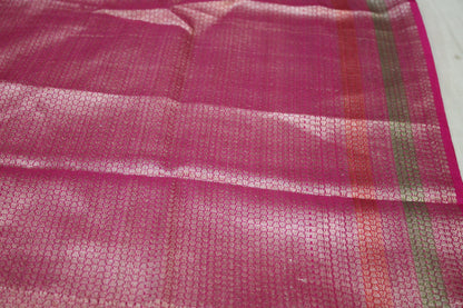 Regal Rani Pink Kora Organza Handloom Banarasi Saree with Minakari Border by Shades Of Benares - banarasi - banarasi saree shop