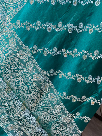 Sea Green Pure Chiniya Moonga Silk Handloom Banarasi Saree by Shades Of Banaras - banarasi - banarasi saree shop - banarasi saree manufacturers - banarasi saree wholesale - banaraasi sarees