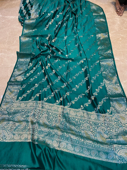 Sea Green Pure Chiniya Moonga Silk Handloom Banarasi Saree by Shades Of Banaras - banarasi - banarasi saree shop - banarasi saree manufacturers - banarasi saree wholesale - banaraasi sarees
