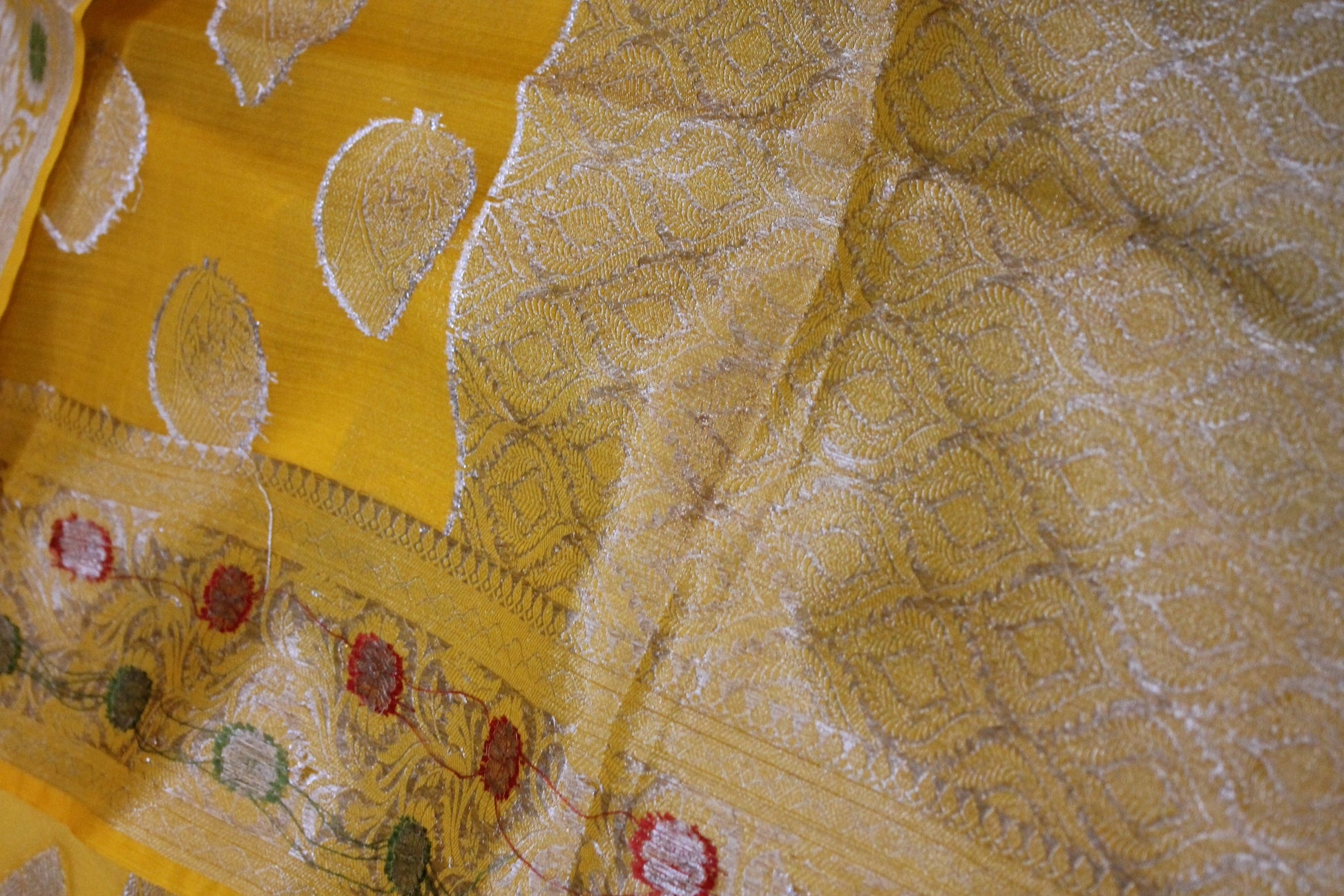 Radiant Yellow Kora Organza Handloom Banarasi Saree by Shades Of Benares - banarasi - banarasi saree shop