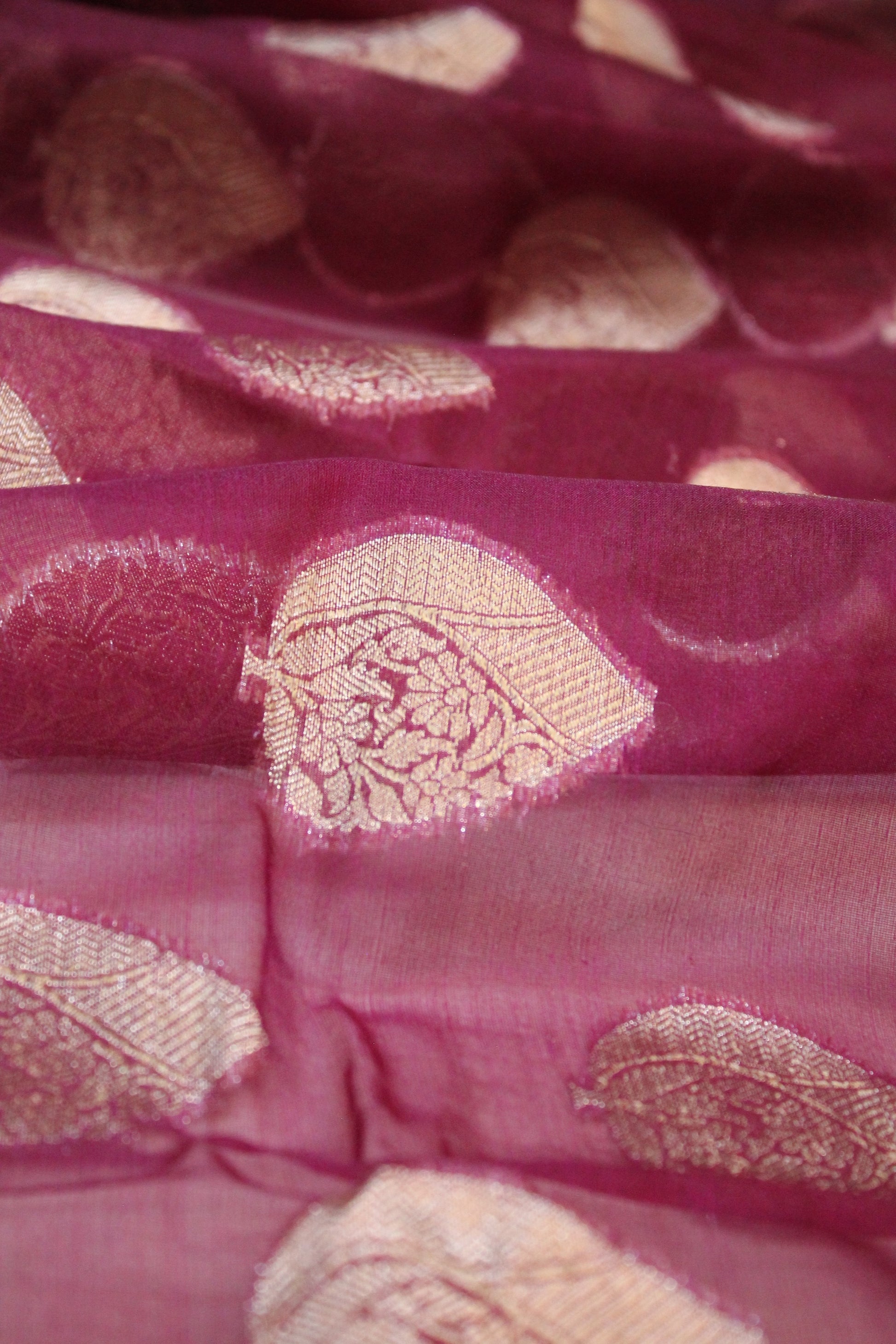 Wine Kora Organza Handloom Banarasi Saree by Shades Of Benares - banarasi - banarasi saree shop