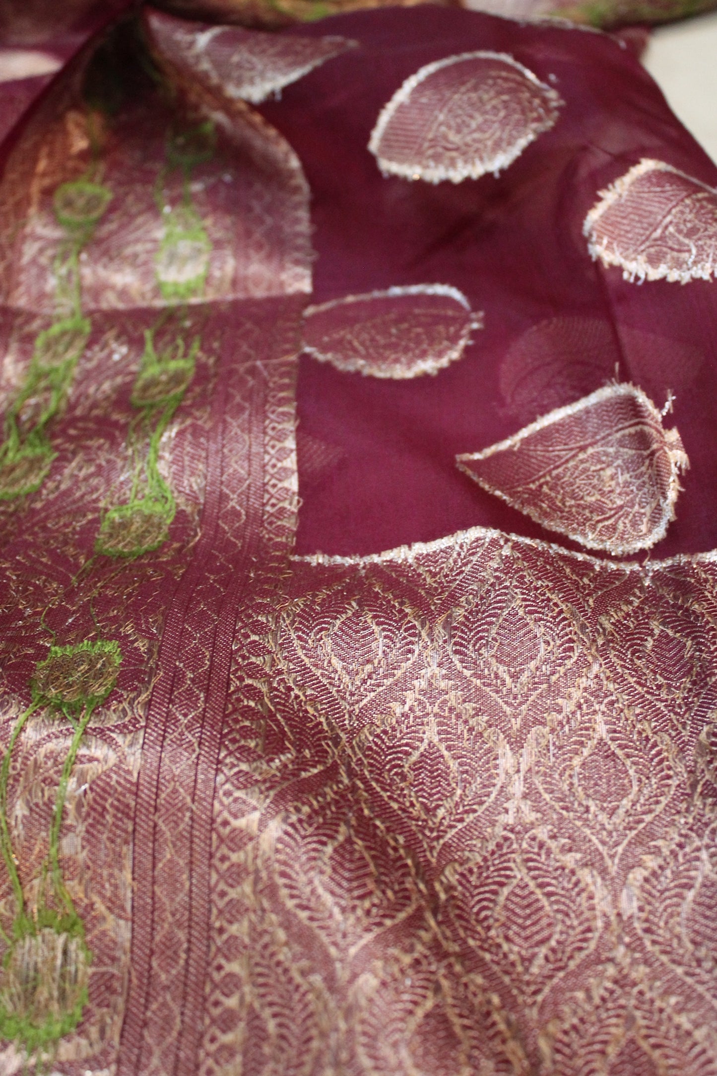 Wine Kora Organza Handloom Banarasi Saree by Shades Of Benares - banarasi - banarasi saree shop