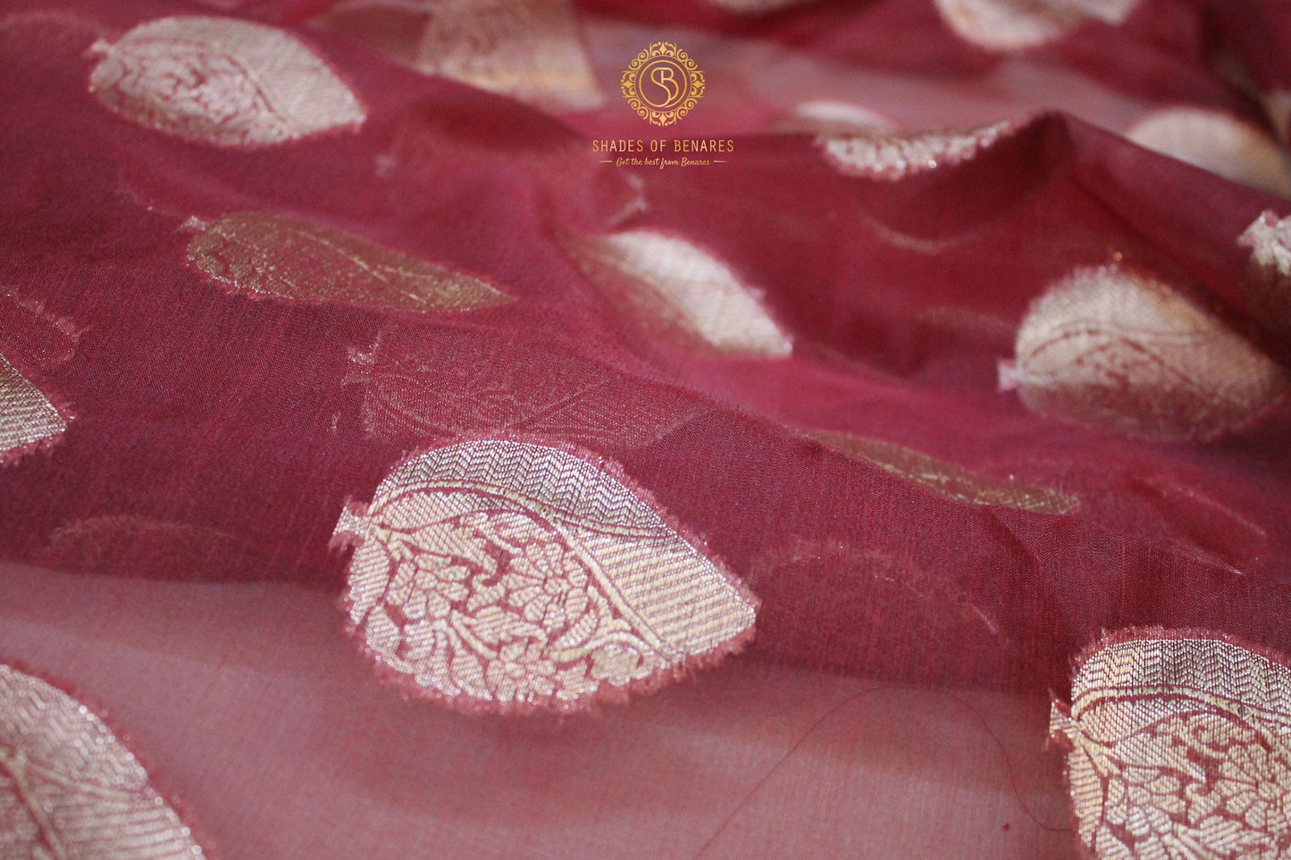 Majestic Maroon Kora Organza Handloom Banarasi Saree by Shades Of Benares - banarasi - banarasi saree shop