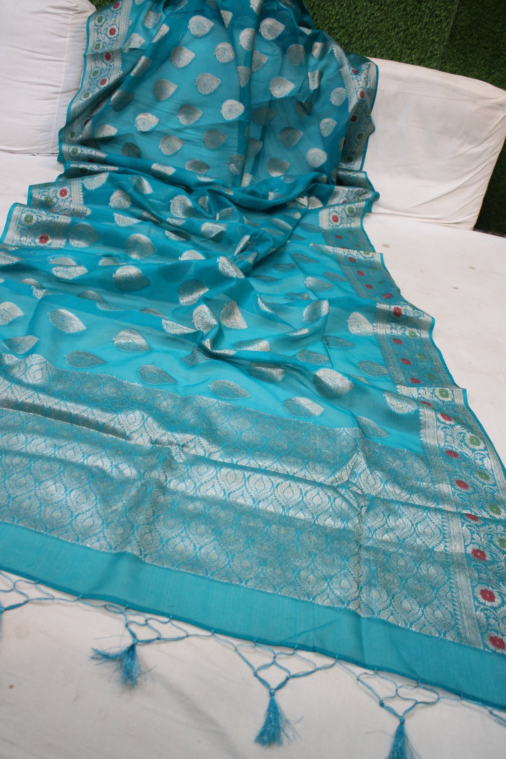 Captivating Blue Kora Organza Handloom Banarasi Saree by Shades Of Benares - banarasi - banarasi saree shop