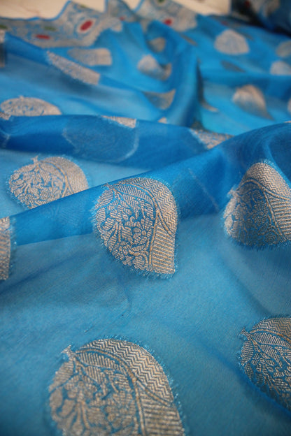 Fine Blue Kora Organza Handloom Banarasi Saree - Limited Edition by Shades Of Benares - banarasi - banarasi saree shop