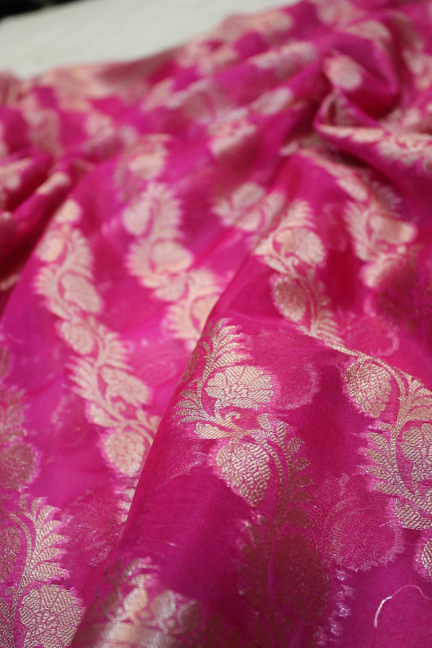 Ravishing Rani Pink Kora Organza Handloom Banarasi Saree by Shades Of Benares - banarasi - banarasi saree shop