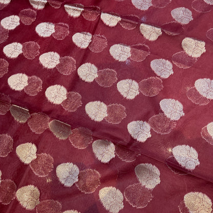 Maroon Cotton Organza Handloom Saree with Gold Zari Butis by Shades Of Banaras - banarasi - banarasi saree shop - banarasi saree manufacturers - banarasi saree wholesale - banaraasi sarees - banarasi sari - banarasi saris