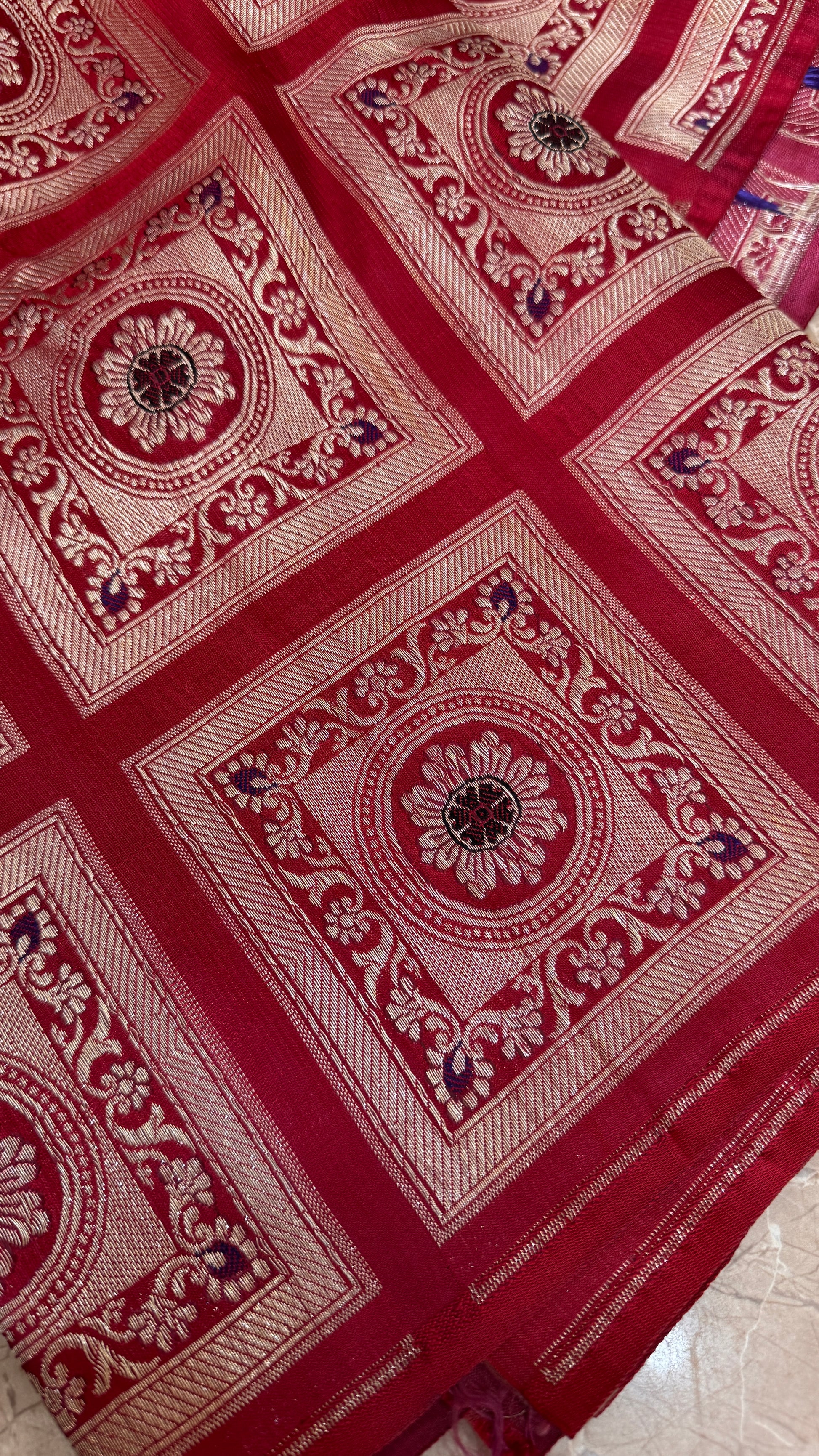 Imperial Crimson Couture: Pure Silk All-Over Zari Brocade (By Meter) by Shades Of Banaras - banarasi - banarasi saree shop - banarasi saree manufacturers - banarasi saree wholesale - banaraasi sarees - banarasi sari - banarasi saris