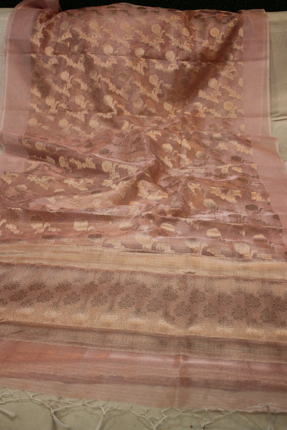 Pink Pure Tissue Silk Saree | Handwoven Gold Jaal Design by Shades Of Benares - banarasi - banarasi saree shop