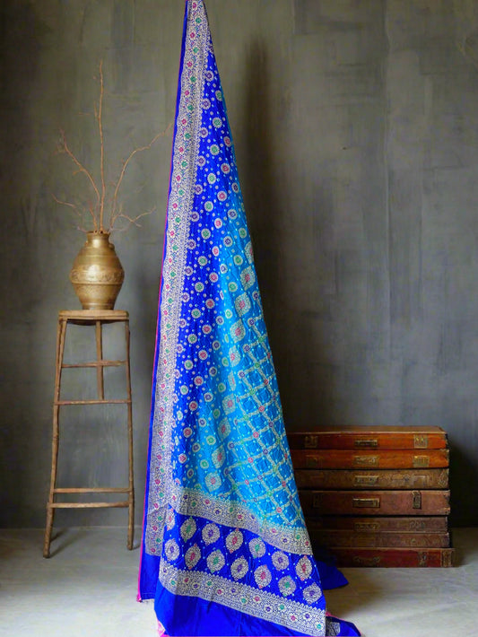Blue Pure Chiffon Banarasi Bandhani Saree with Bandhani Blouse by Shades Of Banaras - banarasi - banarasi saree shop - banarasi saree manufacturers - banarasi saree wholesale - banaraasi sarees