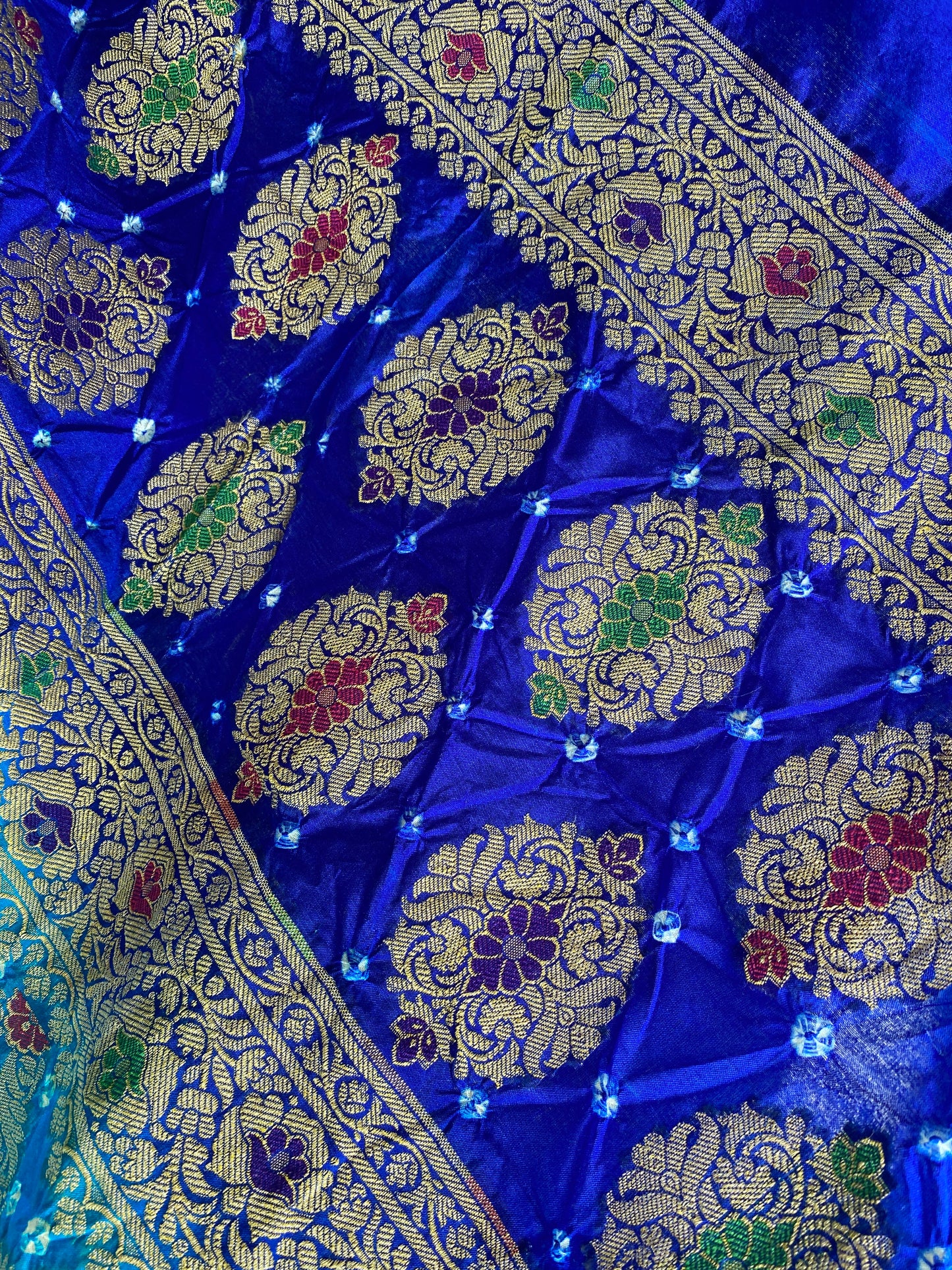 Blue Pure Chiffon Banarasi Bandhani Saree with Bandhani Blouse by Shades Of Banaras - banarasi - banarasi saree shop - banarasi saree manufacturers - banarasi saree wholesale - banaraasi sarees