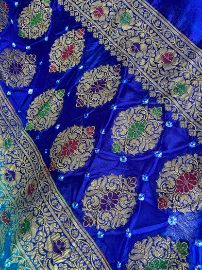 Blue Pure Chiffon Banarasi Bandhani Saree with Bandhani Blouse by Shades Of Banaras - banarasi - banarasi saree shop - banarasi saree manufacturers - banarasi saree wholesale - banaraasi sarees