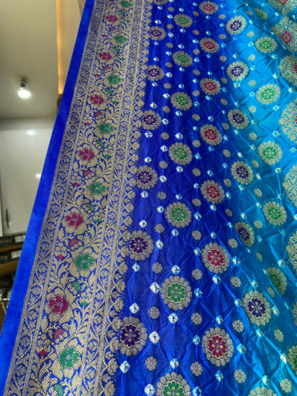 Blue Pure Chiffon Banarasi Bandhani Saree with Bandhani Blouse by Shades Of Banaras - banarasi - banarasi saree shop - banarasi saree manufacturers - banarasi saree wholesale - banaraasi sarees