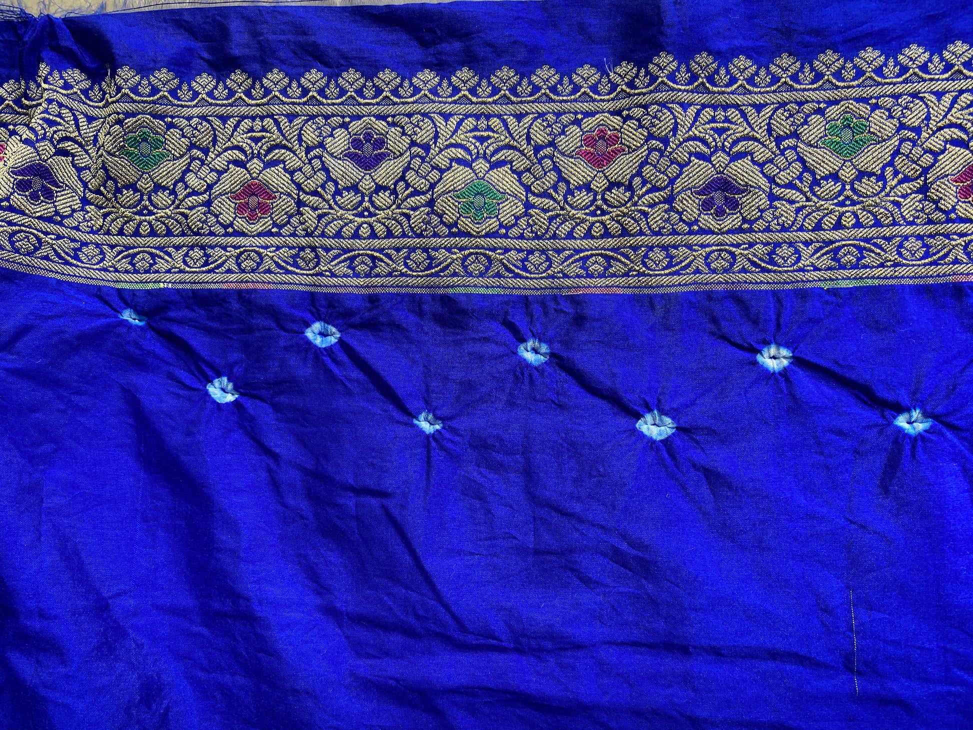 Blue Pure Chiffon Banarasi Bandhani Saree with Bandhani Blouse by Shades Of Banaras - banarasi - banarasi saree shop - banarasi saree manufacturers - banarasi saree wholesale - banaraasi sarees