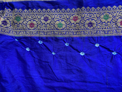 Blue Pure Chiffon Banarasi Bandhani Saree with Bandhani Blouse by Shades Of Banaras - banarasi - banarasi saree shop - banarasi saree manufacturers - banarasi saree wholesale - banaraasi sarees