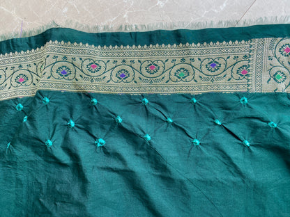 Green & Bottle Green Chiffon Banarasi Bandhani Saree with Minakari by Shades Of Banaras - banarasi - banarasi saree shop - banarasi saree manufacturers - banarasi saree wholesale - banaraasi sarees