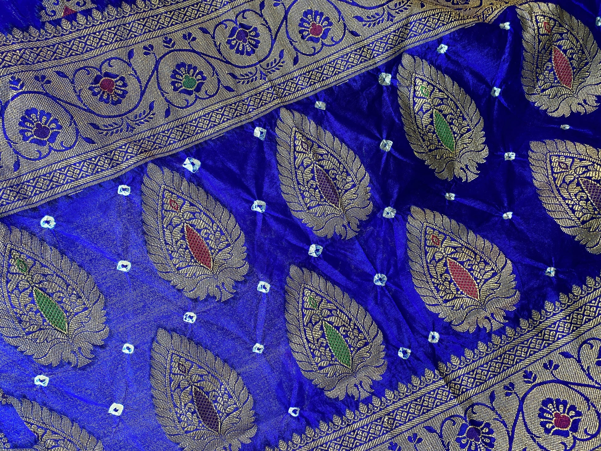 Royal Blue Chiffon Banarasi Bandhani Saree with Minakari Work by Shades Of Banaras - banarasi - banarasi saree shop - banarasi saree manufacturers - banarasi saree wholesale - banaraasi sarees