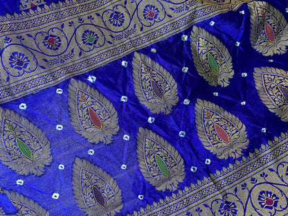Royal Blue Chiffon Banarasi Bandhani Saree with Minakari Work by Shades Of Banaras - banarasi - banarasi saree shop - banarasi saree manufacturers - banarasi saree wholesale - banaraasi sarees