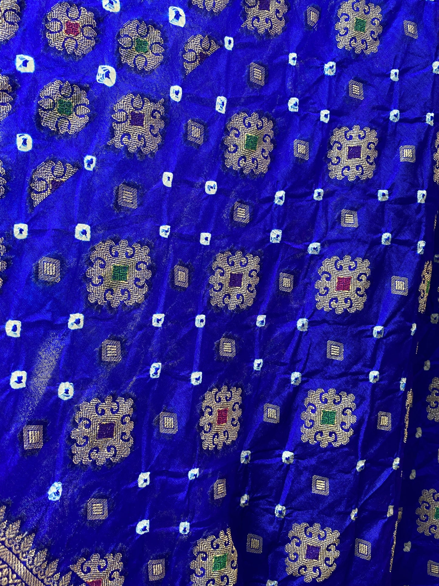 Royal Blue Chiffon Banarasi Bandhani Saree with Minakari Work by Shades Of Banaras - banarasi - banarasi saree shop - banarasi saree manufacturers - banarasi saree wholesale - banaraasi sarees