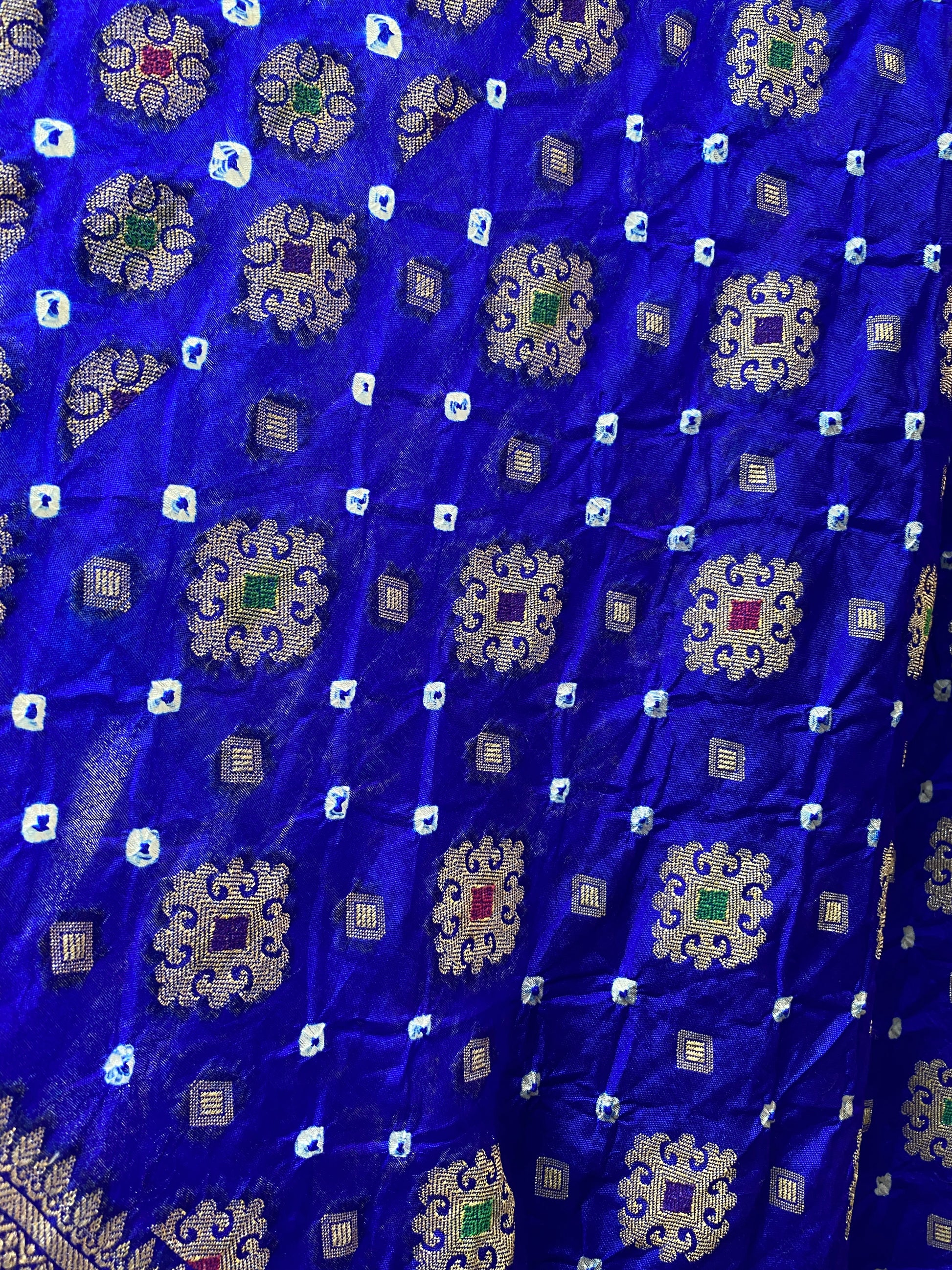 Royal Blue Chiffon Banarasi Bandhani Saree with Minakari Work by Shades Of Banaras - banarasi - banarasi saree shop - banarasi saree manufacturers - banarasi saree wholesale - banaraasi sarees