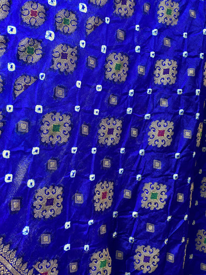 Royal Blue Chiffon Banarasi Bandhani Saree with Minakari Work by Shades Of Banaras - banarasi - banarasi saree shop - banarasi saree manufacturers - banarasi saree wholesale - banaraasi sarees