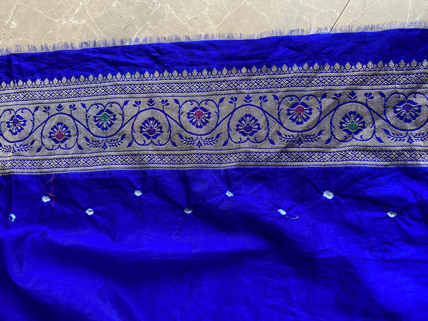 Royal Blue Chiffon Banarasi Bandhani Saree with Minakari Work by Shades Of Banaras - banarasi - banarasi saree shop - banarasi saree manufacturers - banarasi saree wholesale - banaraasi sarees