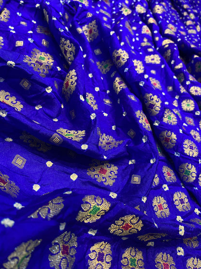 Royal Blue Chiffon Banarasi Bandhani Saree with Minakari Work by Shades Of Banaras - banarasi - banarasi saree shop - banarasi saree manufacturers - banarasi saree wholesale - banaraasi sarees