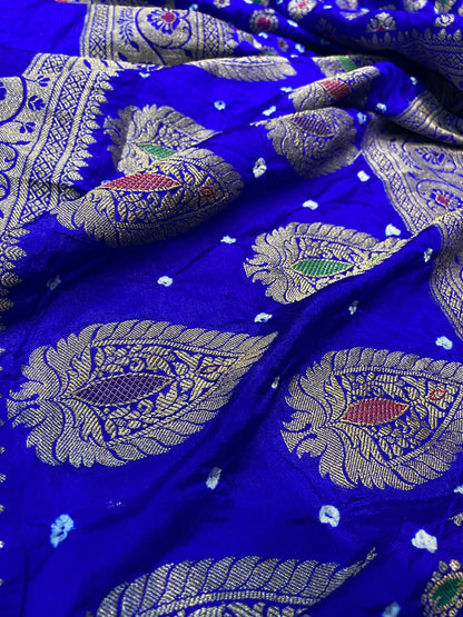 Royal Blue Chiffon Banarasi Bandhani Saree with Minakari Work by Shades Of Banaras - banarasi - banarasi saree shop - banarasi saree manufacturers - banarasi saree wholesale - banaraasi sarees