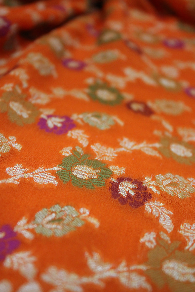 Orange Pure Khaddi Georgette Banarasi Saree by Shades of Benares, perfect for summer elegance.