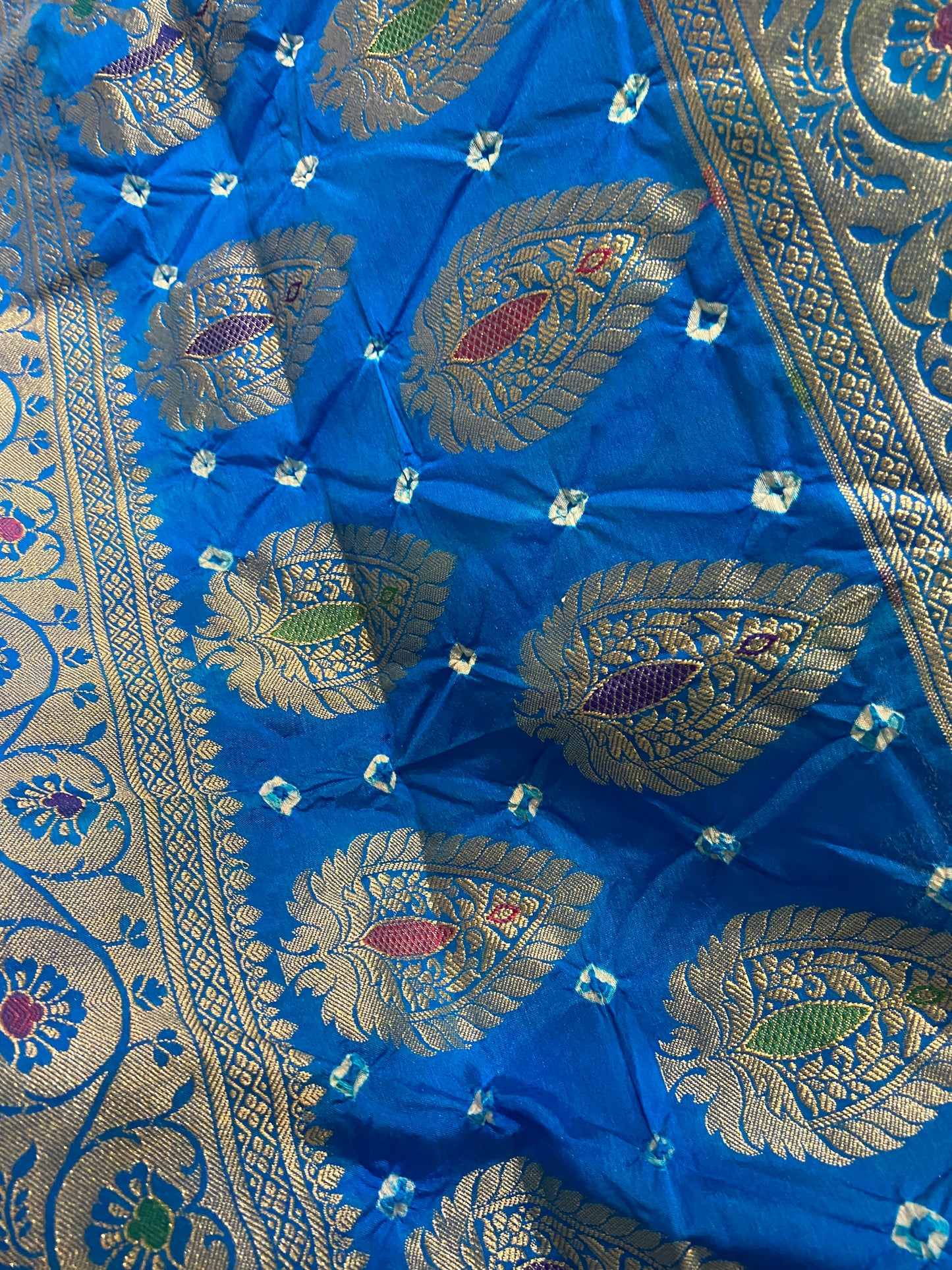 Sea & Dark Blue Chiffon Banarasi Bandhani Saree with Minakari by Shades Of Banaras - banarasi - banarasi saree shop - banarasi saree manufacturers - banarasi saree wholesale - banaraasi sarees