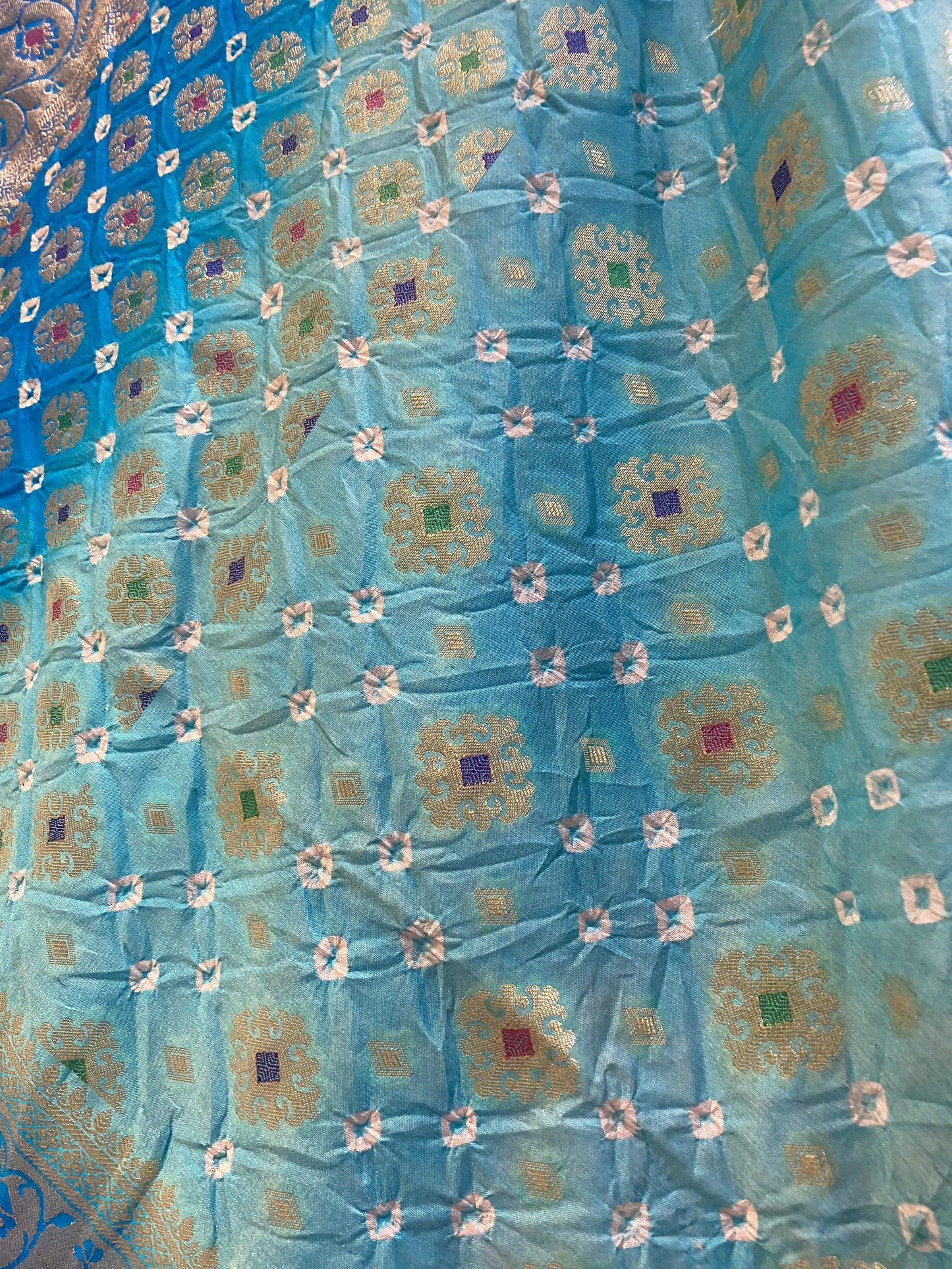 Sea & Dark Blue Chiffon Banarasi Bandhani Saree with Minakari by Shades Of Banaras - banarasi - banarasi saree shop - banarasi saree manufacturers - banarasi saree wholesale - banaraasi sarees