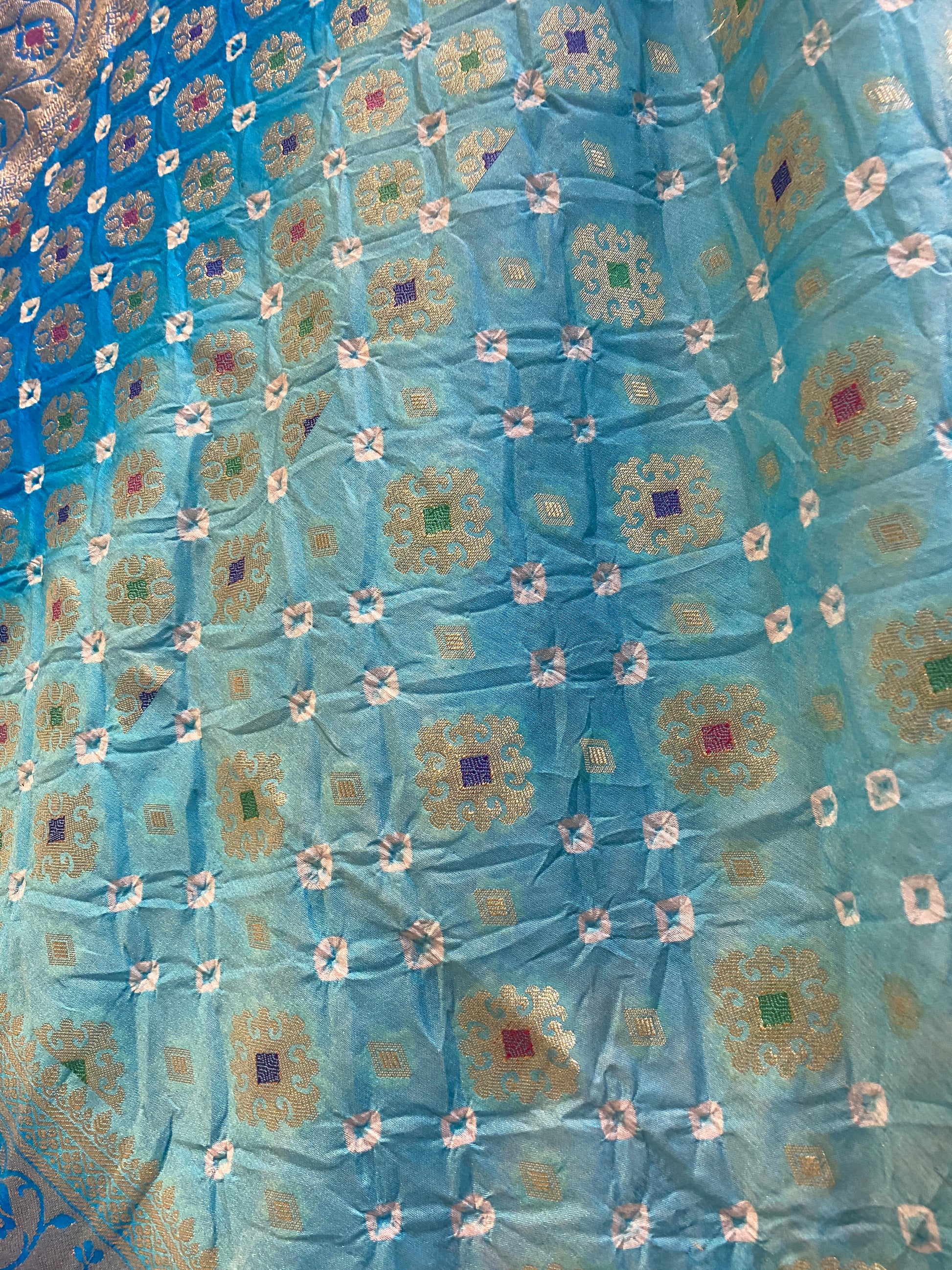 Sea & Dark Blue Chiffon Banarasi Bandhani Saree with Minakari by Shades Of Banaras - banarasi - banarasi saree shop - banarasi saree manufacturers - banarasi saree wholesale - banaraasi sarees