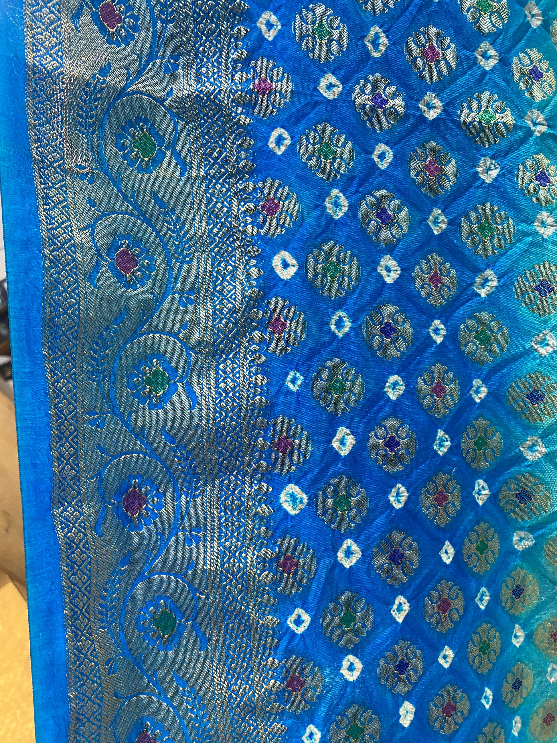 Sea & Dark Blue Chiffon Banarasi Bandhani Saree with Minakari by Shades Of Banaras - banarasi - banarasi saree shop - banarasi saree manufacturers - banarasi saree wholesale - banaraasi sarees